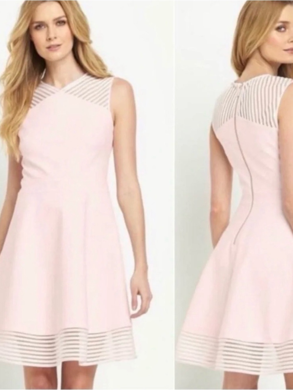 Ted Baker dress size 2 us 4-6 Pink Sleeveless Fit-and-Flare Dress Sheer Stripe